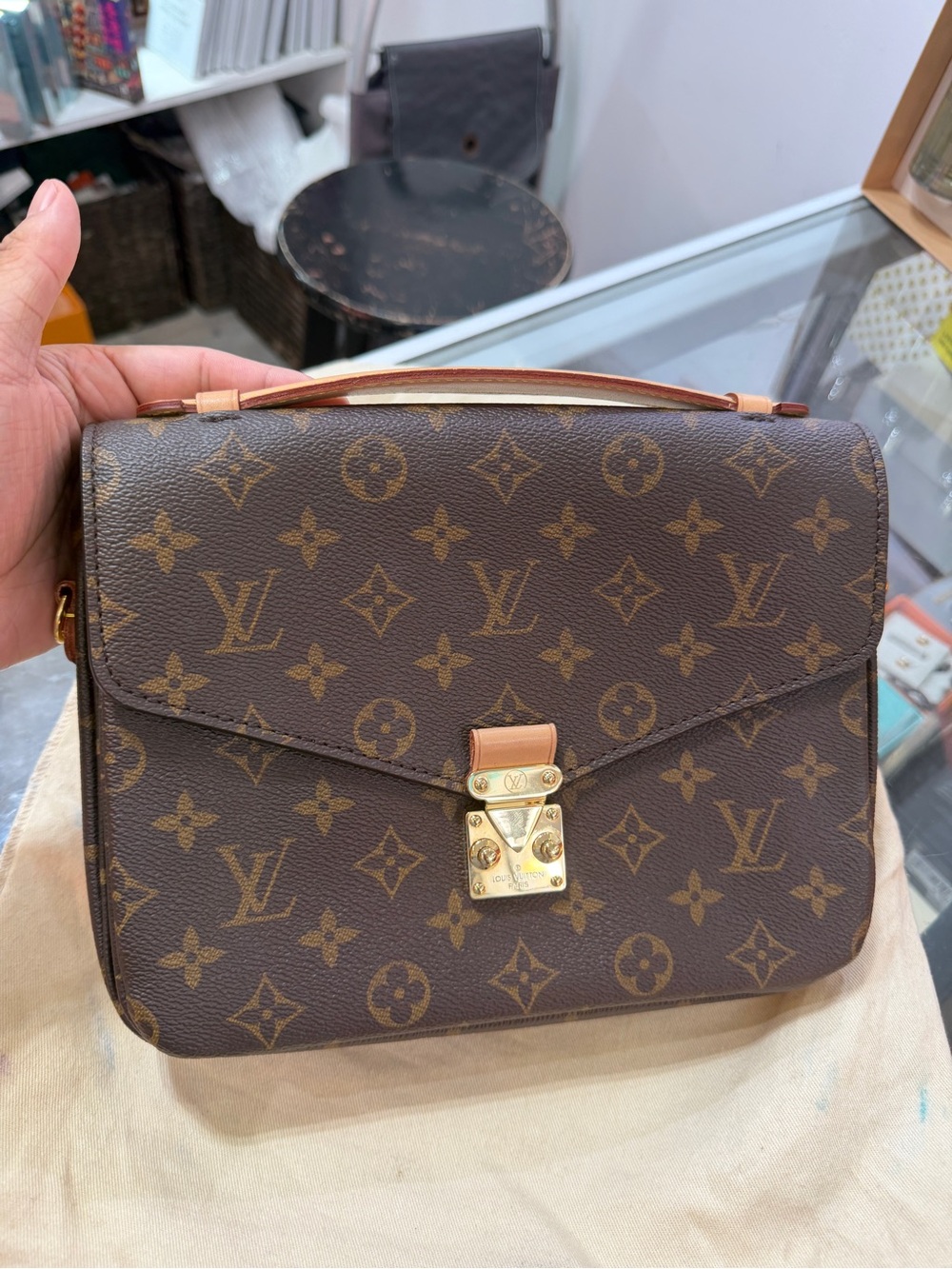 Louis Vuitton Brown Monogram Canvas Satchel with Gold Hardware